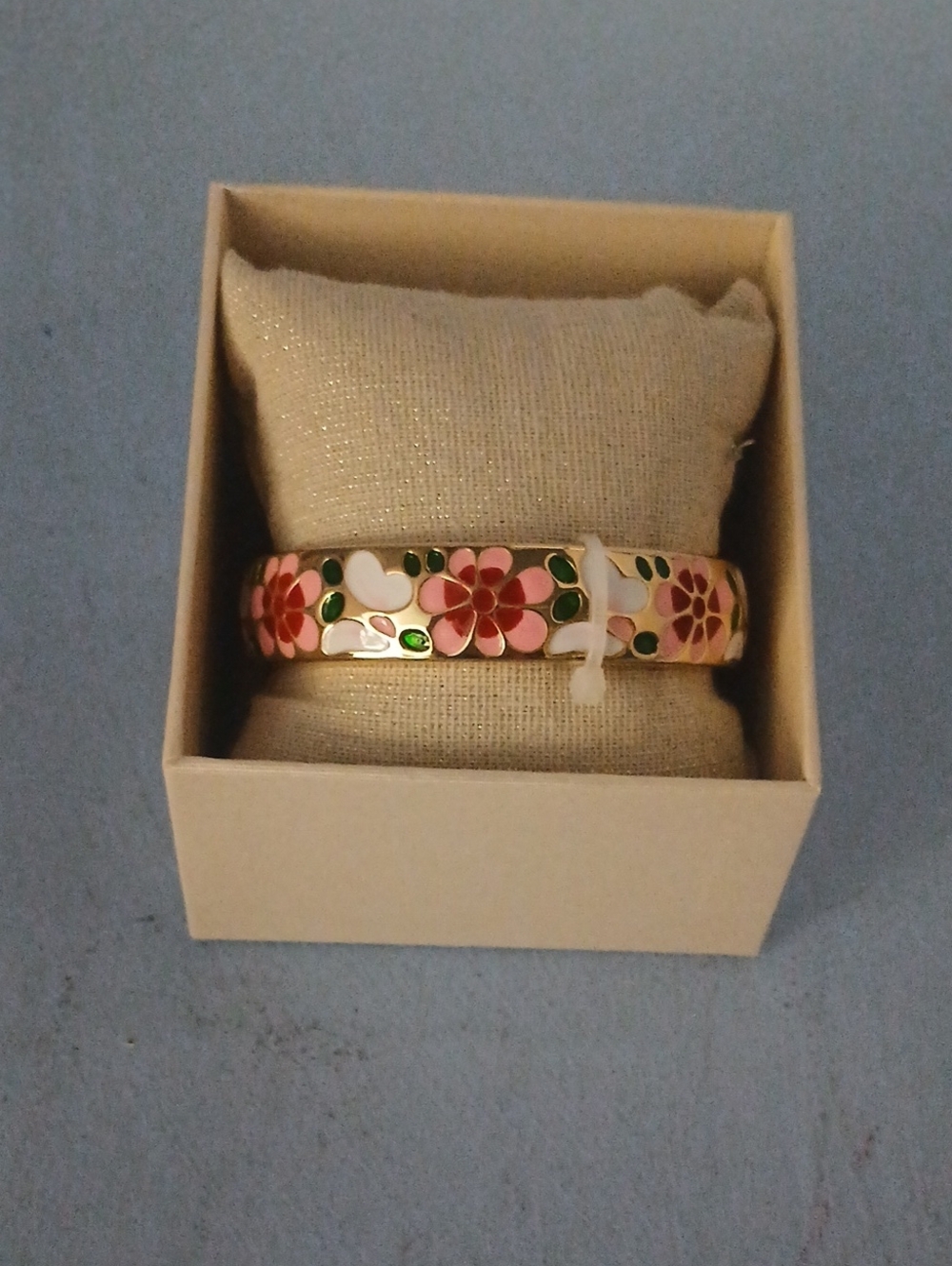 Piper K Floral Enamel Pink and Green Bangle Bracelet